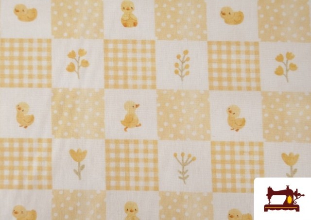 Vente de Tissu en Coton Motifs Petits Canards Jaunes Bébé Enfant