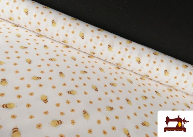 Acheter Tissu en Coton Dessins Enfantins Motif Abeilles et Fleurs