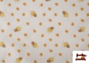 Vente de Tissu en Coton Dessins Enfantins Motif Abeilles et Fleurs