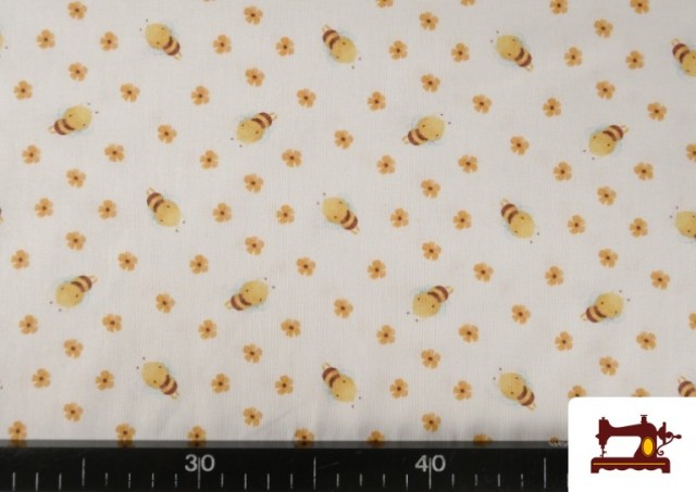 Acheter en ligne Tissu en Coton Dessins Enfantins Motif Abeilles et Fleurs