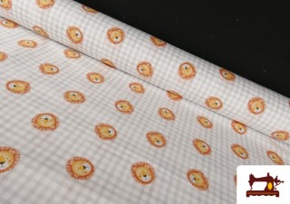 Tissu en Coton Vichy Gris Avec Dessins de Lions Enfant