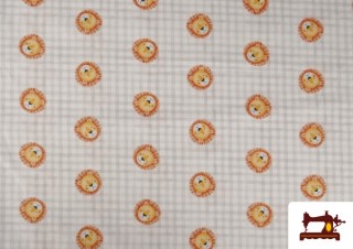 Acheter Tissu en Coton Vichy Gris Avec Dessins de Lions Enfant