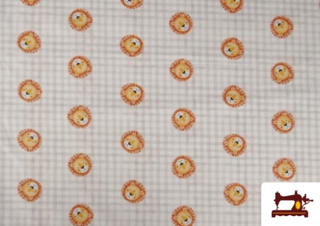 Acheter Tissu en Coton Vichy Gris Avec Dessins de Lions Enfant