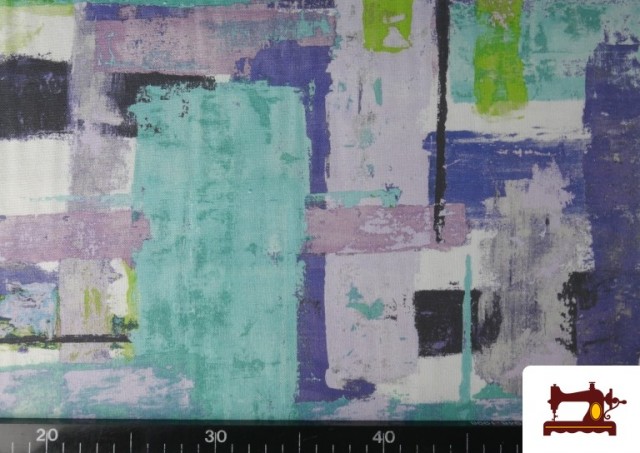 Tissu Loneta Motif Peinture Abstraite Irrégulière couleur Bleu