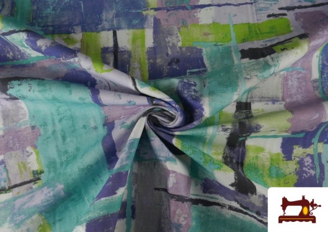 Tissu Loneta Motif Peinture Abstraite Irrégulière couleur Bleu