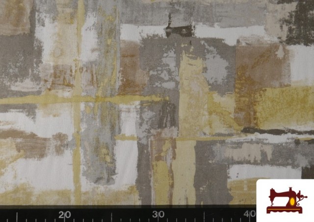 Tissu Loneta Motif Peinture Abstraite Irrégulière couleur Beige