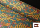 Tissu Canvas Tropical Oiseaux 280 cm couleur Vert Pétrole