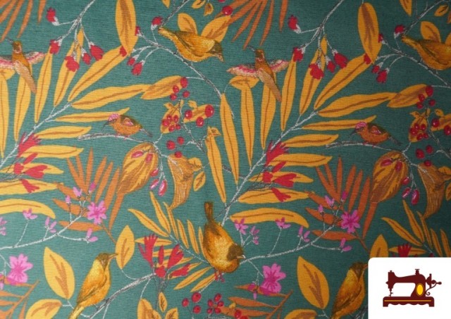Acheter Tissu Canvas Tropical Oiseaux 280 cm couleur Vert Pétrole