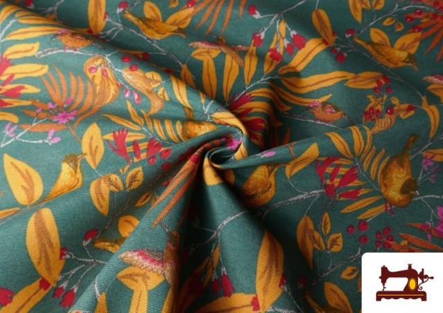 Acheter Tissu Canvas Tropical Oiseaux 280 cm couleur Vert Pétrole