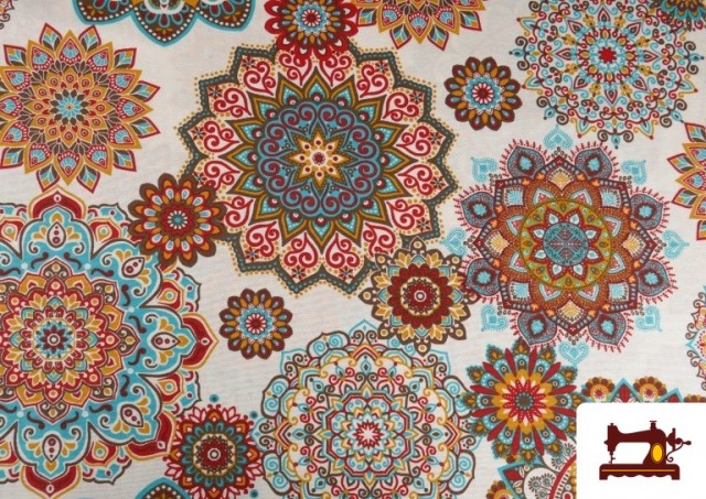 Tissu Toile Imprimé Mandalas Colorés