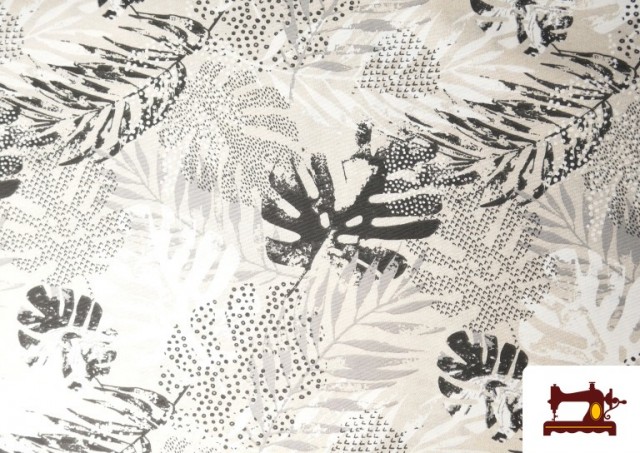 Tissu Toile Imprimé Feuilles Tropicales N/B