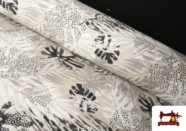 Acheter Tissu Toile Imprimé Feuilles Tropicales N/B