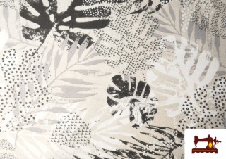 Vente de Tissu Toile Imprimé Feuilles Tropicales N/B