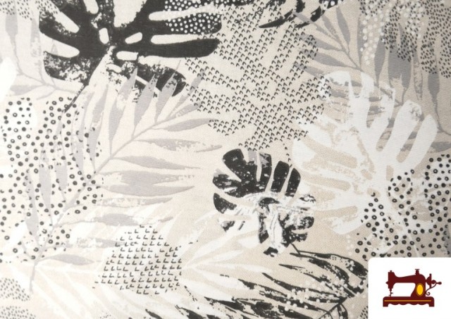 Vente de Tissu Toile Imprimé Feuilles Tropicales N/B