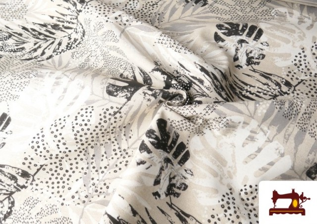 Vente en ligne de Tissu Toile Imprimé Feuilles Tropicales N/B