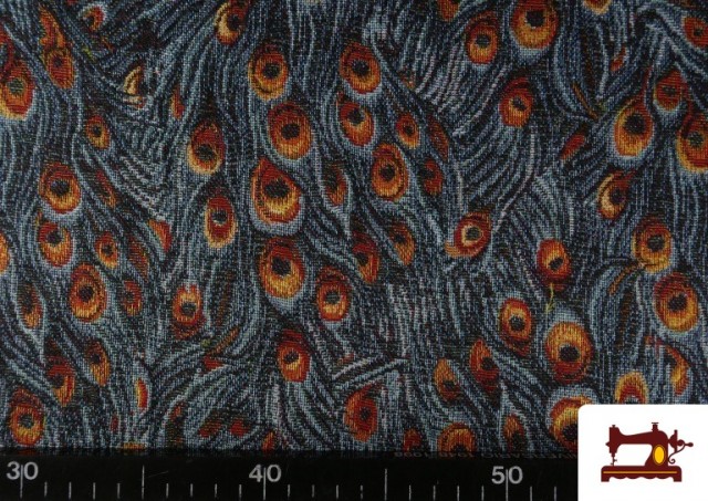 Acheter en ligne Tissu Gobelin Tissé Imprimé Plumes de Paon