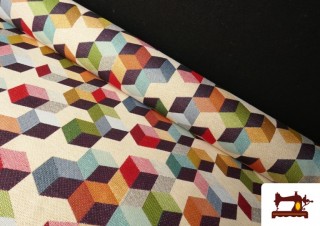 Tissu Gobelin Tissé Imprimé Cubes