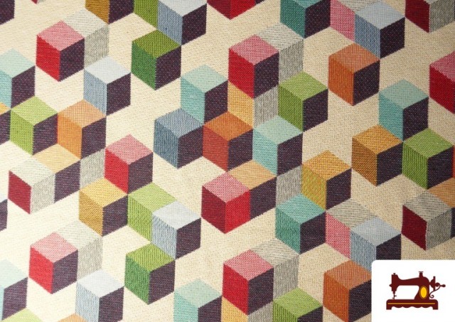 Acheter Tissu Gobelin Tissé Imprimé Cubes