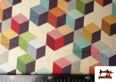 Acheter en ligne Tissu Gobelin Tissé Imprimé Cubes