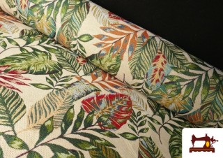 Tissu Gobelin Tissé Imprimé Feuilles Tropicales