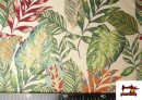 Acheter en ligne Tissu Gobelin Tissé Imprimé Feuilles Tropicales