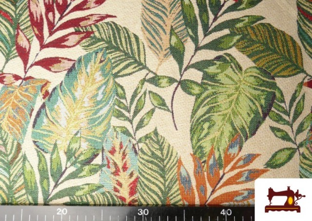 Acheter en ligne Tissu Gobelin Tissé Imprimé Feuilles Tropicales