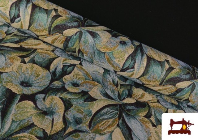 Tissu Gobelin Tissé Imprimé Fleurs couleur Bleu