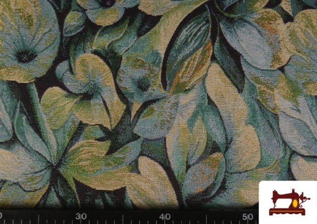 Acheter en ligne Tissu Gobelin Tissé Imprimé Fleurs couleur Bleu