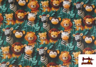 Acheter Tissu Coton Animaux de la Jungle 3D Multicolore Enfant