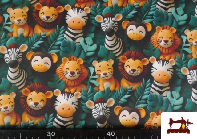 Acheter en ligne Tissu Coton Animaux de la Jungle 3D Multicolore Enfant