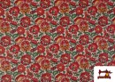 Acheter en ligne Tissu Coton Floral Classique couleur Rouge
