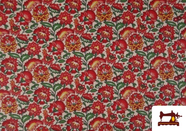 Acheter en ligne Tissu Coton Floral Classique couleur Rouge