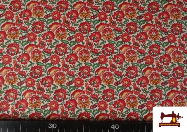 Vente en ligne de Tissu Coton Floral Classique couleur Rouge