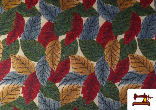 Tissu Gobelin Tissé Imprimé Feuilles couleur Rouge