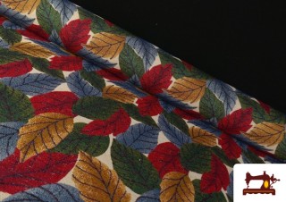 Tissu Gobelin Tissé Imprimé Feuilles couleur Rouge