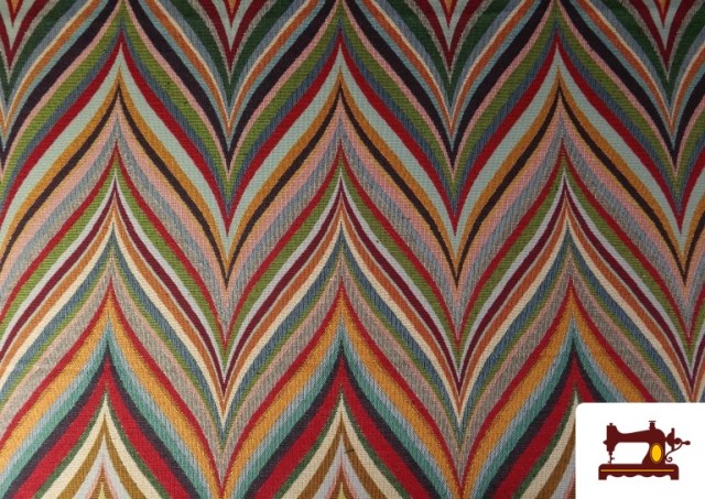 Acheter Tissu Gobelin Tissé Multicolore Zig-Zag couleur Rouge