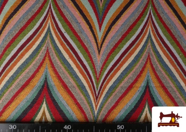 Acheter en ligne Tissu Gobelin Tissé Multicolore Zig-Zag couleur Rouge