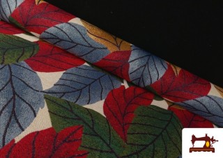 Tissu Gobelin Tissé Imprimé Feuilles couleur Rouge