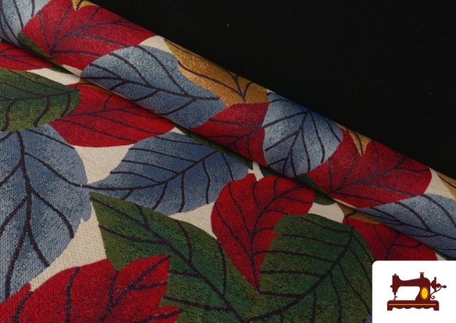 Tissu Gobelin Tissé Imprimé Feuilles couleur Rouge