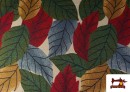 Tissu Gobelin Tissé Imprimé Feuilles couleur Rouge