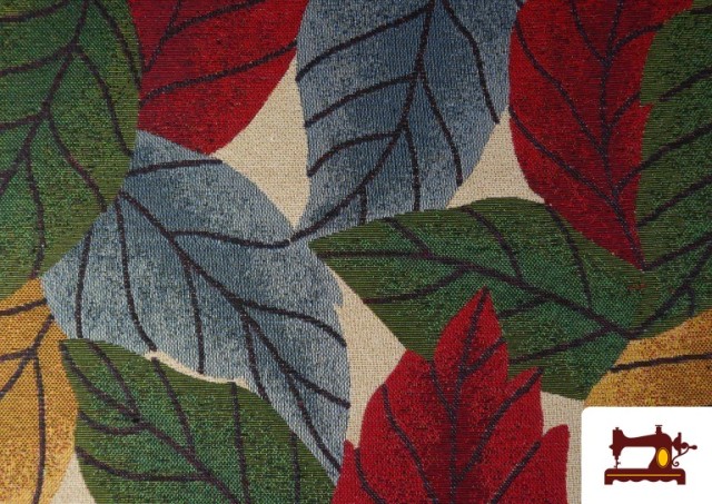 Tissu Gobelin Tissé Imprimé Feuilles couleur Rouge