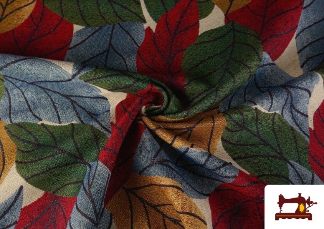 Vente de Tissu Gobelin Tissé Imprimé Feuilles couleur Rouge