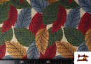Vente de Tissu Gobelin Tissé Imprimé Feuilles couleur Rouge