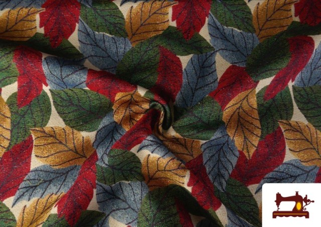 Acheter en ligne Tissu Gobelin Tissé Imprimé Feuilles couleur Rouge