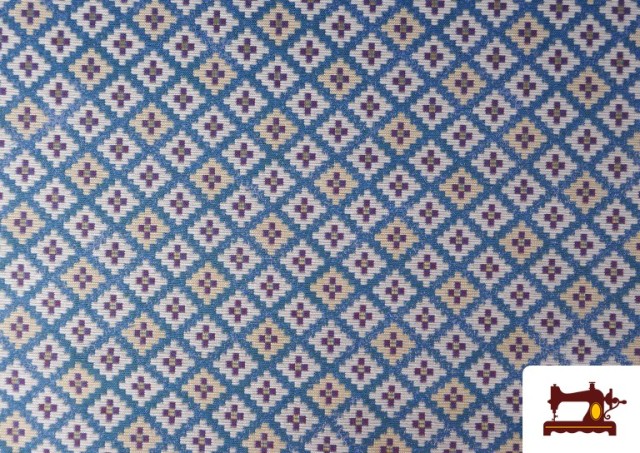 Acheter en ligne Tissu Gobelin Tissé à Motif Géométrique Multicolore couleur Bleu