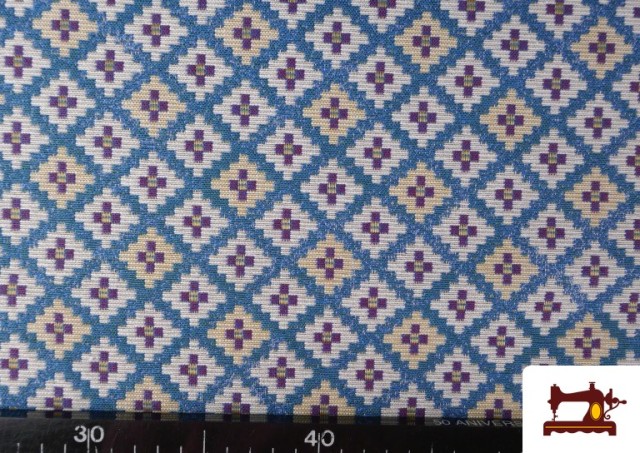Vente en ligne de Tissu Gobelin Tissé à Motif Géométrique Multicolore couleur Bleu