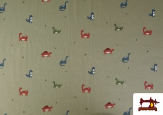 Acheter Tissu Maille T-Shirt Dinosaures Kaki