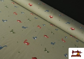 Tissu Maille T-Shirt Dinosaures Kaki