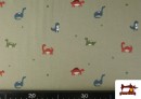 Acheter en ligne Tissu Maille T-Shirt Dinosaures Kaki