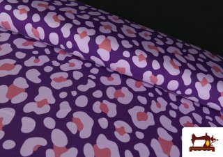 Vente de Tissu Maille T-Shirt Léopard Multicolore couleur Violet foncé